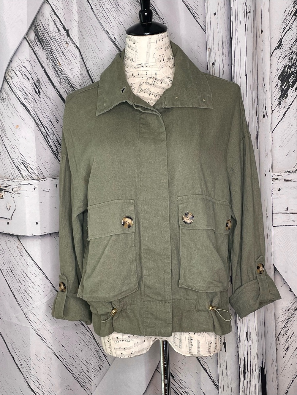 Calligraphie Olive Green Utility Jacket Size S